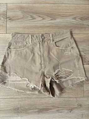 Garage Beige Distressed Denim Shorts – 7